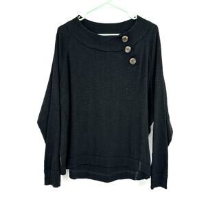 We‎ The Free Size Large Sweater Dark Gray Button Accent Long Sleeve Scoop Neck